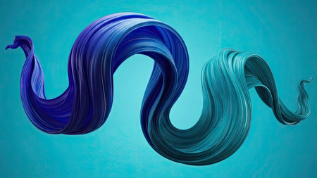 3d rendering of blue and turquoise paint flowing on blue backgroundの素材