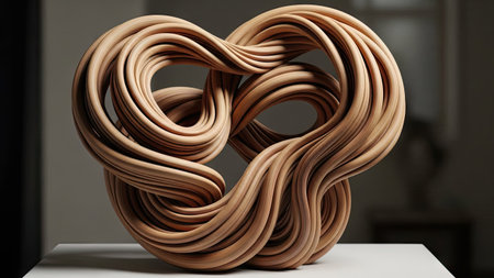 3d illustration of a heart shape made of twisted copper wire.の素材