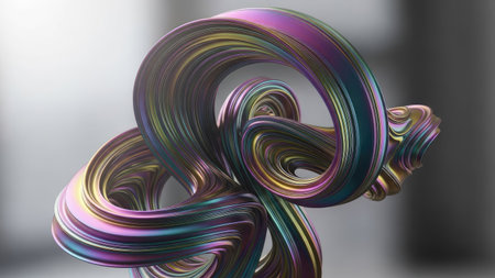 3d rendering of abstract metallic wavy shape in black and whiteの素材