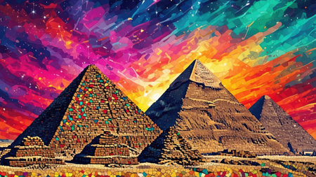 The Great Pyramid of Giza, Egypt. Digital painting illustration.の素材