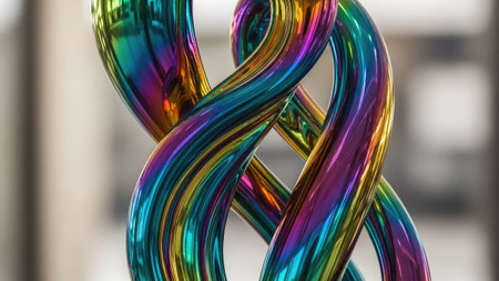 3d illustration of abstract multicolored wire in the shape of a heartの素材