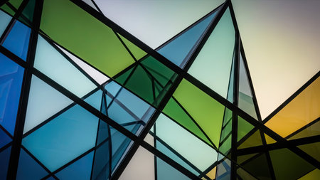 abstract background of a glass facade in the form of a triangleの素材