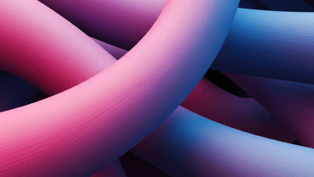 Colorful abstract background. Curved lines in pink and blue.の素材