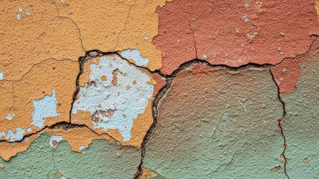 Old cracked wall with peeling paint. Abstract background for design.の素材