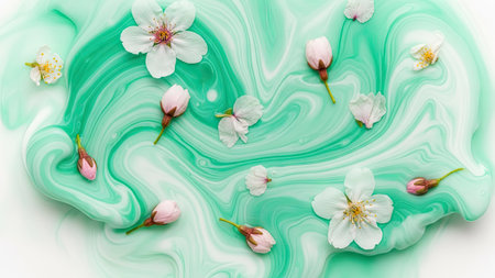 Cherry blossoms on a white background in the form of a waveの素材