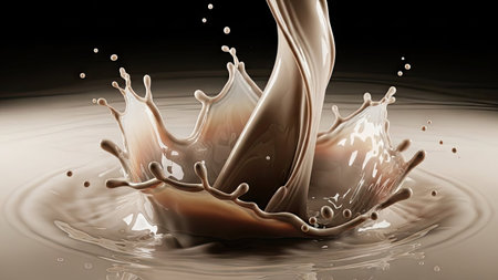splashing hot chocolate, isolated on black background. 3d renderingの素材