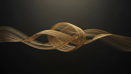 Abstract golden lines on a dark background. 3d rendering, 3d illustration.の素材