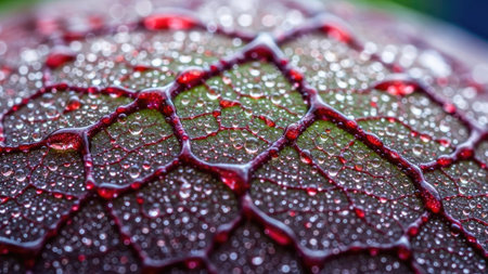 Water drops on a leaf in the rain. Close-up.の素材