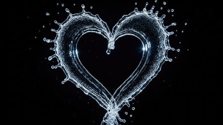 Water splash in shape of heart on black background. 3d renderingの素材