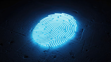 Fingerprint scan provides security access with biometrics identification. 3d renderingの素材