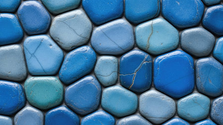 Blue and white pebble stone wall for background or texture.の素材