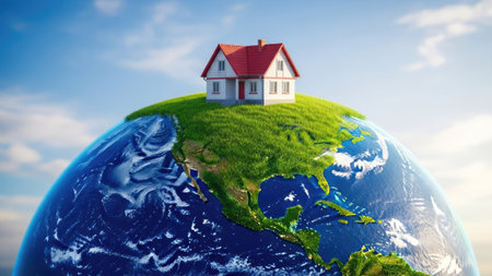 House on the planet Earth. 3D rendering. Elements of this image furnished by NASAの素材