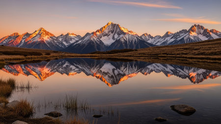Mt Cook at sunrise with reflection in the lake, New Zealandの素材