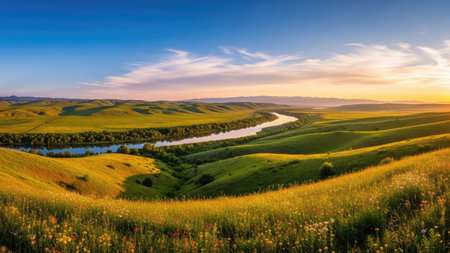 Beautiful sunset in Tuscany, Italy. Panoramic viewの素材