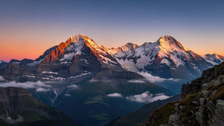 Sunset in the mountains of the Swiss Alps. View of the Matterhorn.の素材