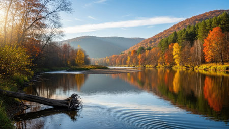 Autumn landscape with a lake in the mountains. Autumn forest on the shore.の素材