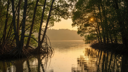 Mangrove forest at sunrise in Thailand. Landscape.の素材