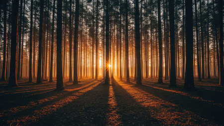 Sunset in the forest. Sunrise in the forest. Sunrise in the forest.の素材