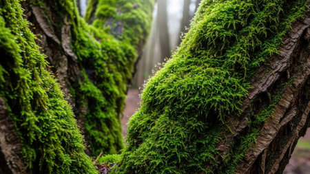 Moss on the tree in the forest. Beautiful natural background.の素材