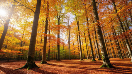 Autumn forest in sunny day. Beautiful nature scene. Beauty world.の素材