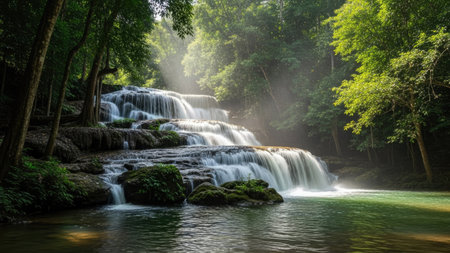 Huay Mae Khamin waterfall in Kanchanaburi, Thailandの素材
