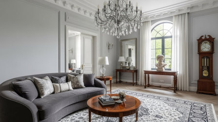 Luxury living room interior in classic style. 3d renderの素材