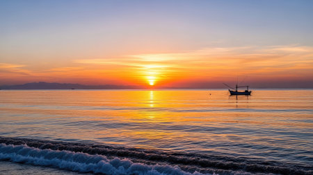 Fishing boat on the beach at sunset, Koh Samui, Thailandの素材