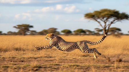 Cheetah running in the savannah, Namibia, Africaの素材