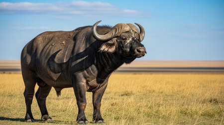 African buffalo (Syncerus caffer) standing in grasslandの素材