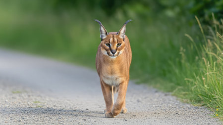 Caracal cat (Caracal caracal) on the roadの素材