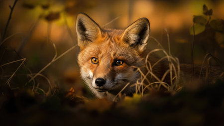 Red fox (Vulpes vulpes) in the autumn forestの素材