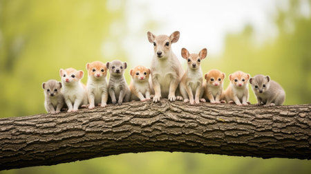 Group of baby kangaroos on the tree in the parkの素材