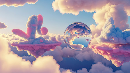 Fantasy clouds and planet in the sky. 3D illustration.の素材