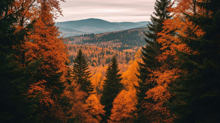 Autumn forest in the mountains. Colorful forest in autumn.の素材