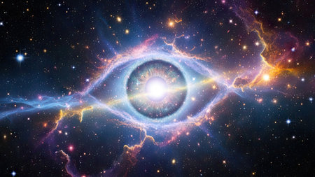 Eye of God in space. Abstract space background. 3D renderingの素材