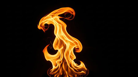 Fire flames on a black background. Fire flames isolated on black backgroundの素材