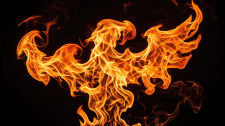 Fire flames on a black background, abstract fire patterns on black backgroundの素材