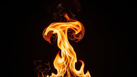 Fire flames on black background. Abstract blaze fire flame texture background.の素材