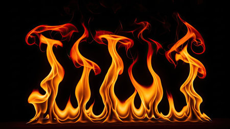 Fire flames on black background. Abstract blaze fire flame texture background.の素材