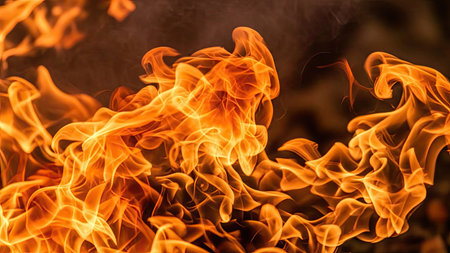 Fire flames on a black background, abstract blaze fire flame texture backgroundの素材