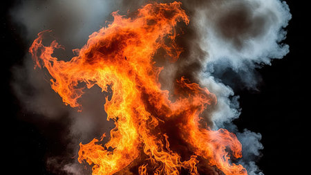 Fire flames on black background. Abstract fire flames on black background.の素材