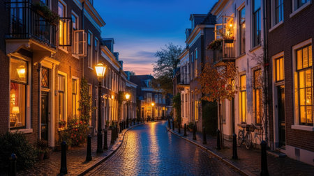 Beautiful cobblestone street in the old town of Amsterdam, Netherlandsの素材