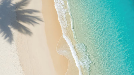 Aerial view of beautiful tropical beach and sea with coconut palm tree shadowの素材