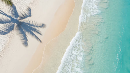 Aerial view of beautiful tropical beach and sea with coconut palm tree - Holiday Vacation conceptの素材