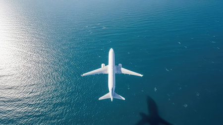 Airplane in the sea. View from above. 3d renderingの素材