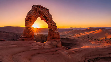 Sunset at Delicate Arch, Arches National Park, Utahの素材