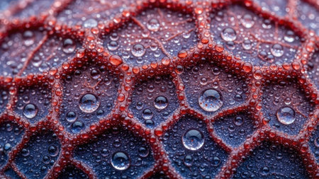 Water drops on red lotus leaf, close up. Abstract backgroundの素材