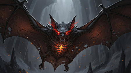 Fantasy dragon flying in the night sky. 3D illustration.の素材