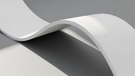 3d render of curved sheets of white paper on a gray backgroundの素材