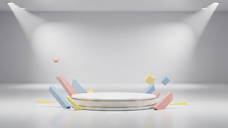 Podium in the white room. 3D rendering, 3D illustration.の素材